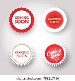 Coming soon - labels set, unique stamp symbols, instagram modern frames, icons, stickers, logo elements advertising website, sale, promo flyer, brochure design vector banners under construction sign