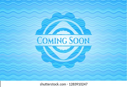 Coming Soon light blue water badge background.