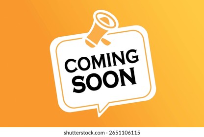 Coming soon logo, announcement, speaker, icon , vector art logo design illustrator on yellow background