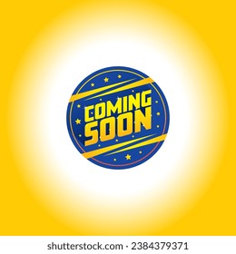 coming soon logo. coming soon in navy blue circle. starry coming soon sticker