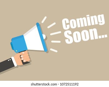 Coming Soon megaphone banner. Promotion and advertising concept
