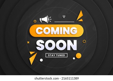 Coming soon with megaphone design on abstract background svg