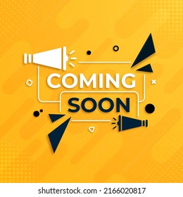 Coming soon with megaphone design on abstract background