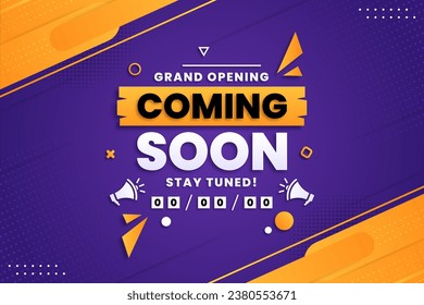 Coming soon with megaphone design on abstract background