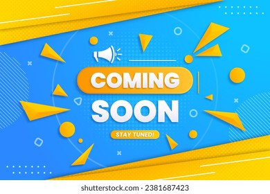 Coming soon with megaphone design on abstract background