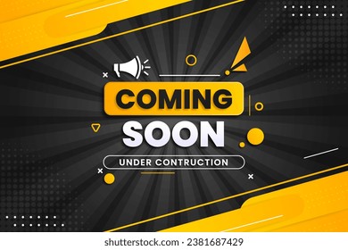 Coming soon with megaphone design on abstract background