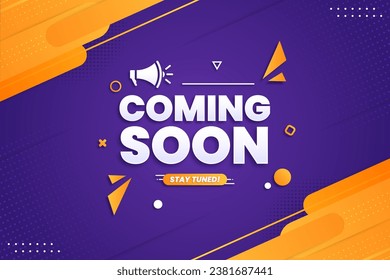 Coming soon with megaphone design on abstract background