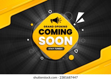Coming soon with megaphone design on abstract background