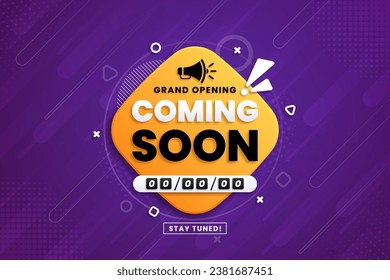 Coming soon with megaphone design on abstract background