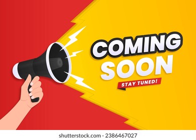 Coming soon with megaphone design on abstract background