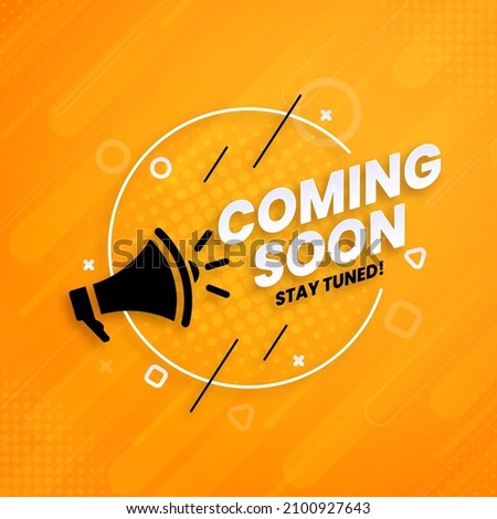 Coming soon with megaphone design on abstract background
