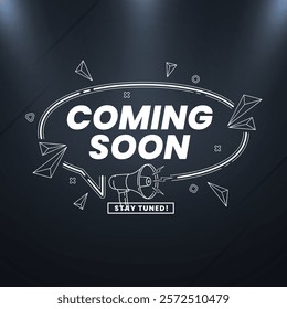 Coming soon with megaphone design with studio focus light effect