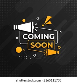 Coming soon with megaphone design. Vector illustration on abstract background svg