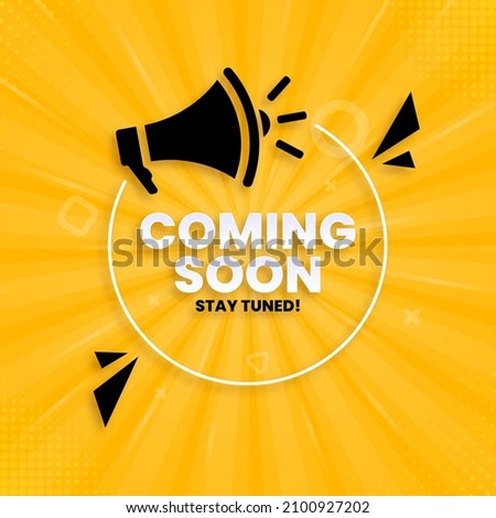 Coming soon with megaphone design. Vector illustration on abstract background