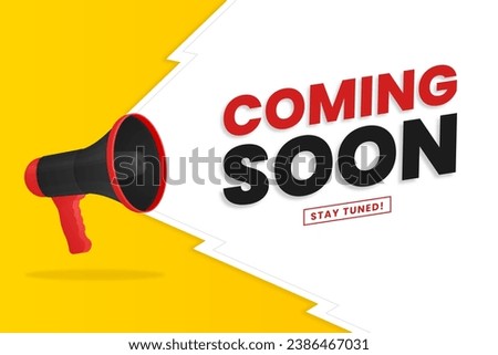 Coming soon with megaphone design. Vector illustration on yellow background