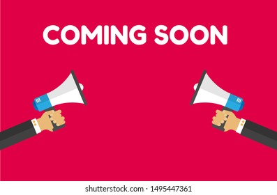 coming soon - megaphone loudspeaker with coming soon .comic style