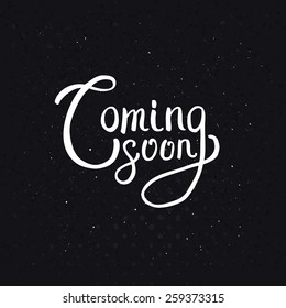 Coming Soon Message in Simple White Text Style on an Abstract Black Background with Dots. Vector illustration.