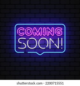 Coming soon Neon for concept design. Advertising banner template. Discount promotion. Vector illustration