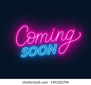 Coming Soon Neon Sign On Black Background.