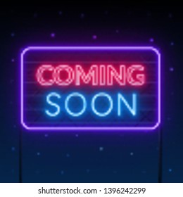 Coming Soon Neon Sign On Dark Background.