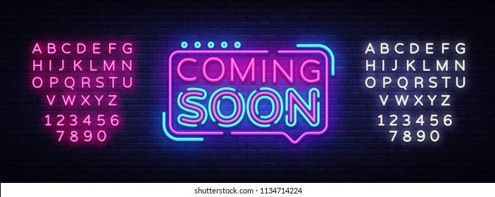 Coming Soon Neon Sign Vector. Coming Soon Badge in neon style, design element, light banner, announcement neon signboard, night advensing. Vector Illustration. Editing text neon sign - Shutterstock ID 1134714224