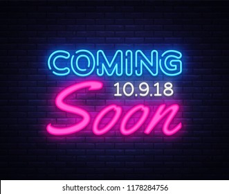 Coming Soon neon sign vector. Coming Soon Design template neon sign, light banner, neon signboard, nightly bright advertising, light inscription. Vector illustration