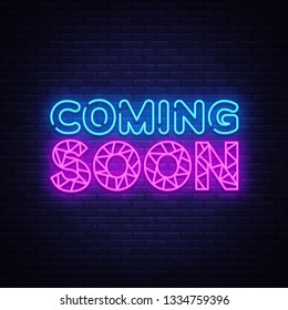 Coming Soon neon sign vector light banner. nightly bright advertising, light inscription. Vector illustration