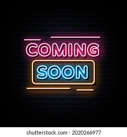 Coming soon neon sign vector. sign symbol