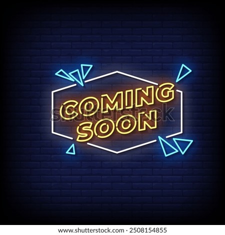 coming soon neon sign vector with brick wall background 