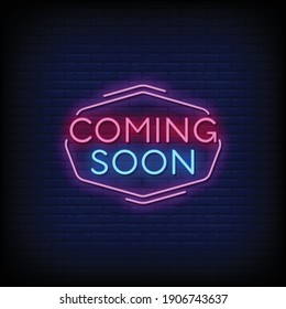 Coming Soon Neon Signs Style Text Vector