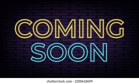 Coming soon neon style sign on black background. Vector illustration