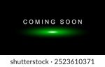 coming soon on dark background with green glowing lights. vector illustration