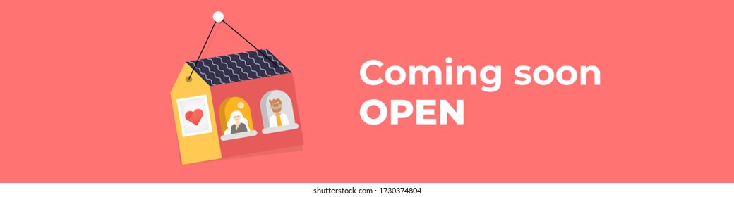 ็Home coming soon open banner, vector illustrator