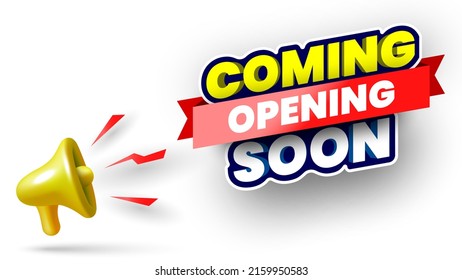 Coming soon opening banner with megaphone. Vector illustration.	