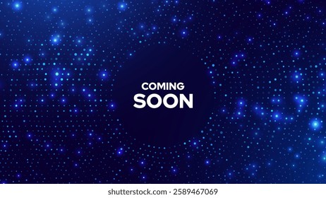 Coming Soon Opening of the Tech Shop or Big Sale. Abstract Digital Circles of Particles. Futuristic Circular Wave. Big Data Visualization. 3D Virtual Space VR Cyberspace. Vector Illustration.