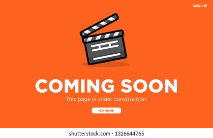 Coming Soon Page Interface Design with Clapperboard Vector Illustration