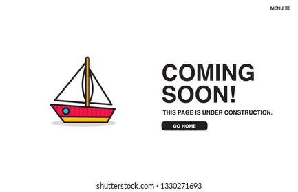 Coming Soon Page Interface Design with Boat Illustration