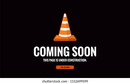 Coming Soon Page is Under Construction Empty State With Traffic Cone Pylon Vector Illustration