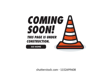 Coming Soon Page is Under Construction Empty State With Traffic Cone Pylon Vector Illustration