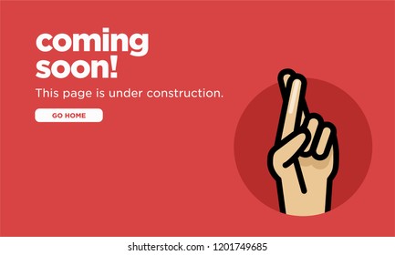 Coming Soon Page UX Design With Fingers Crossed Vector Illustration