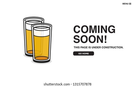 Coming Soon Page UX Interface Design with Beer Glass Illustration
