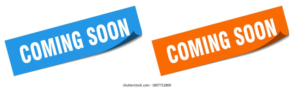 coming soon paper peeler sign set. coming soon sticker svg