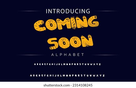 Coming Soon Playful style font design, childish alphabet letters and numbers vector illustration