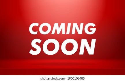 Coming soon poster. Promotion flyer template vector illustration. Modern lettering banner with shadow and light.