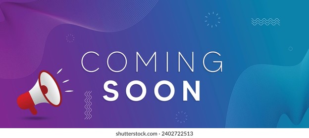 coming soon Promotion banner with megaphone neon glowing light vector poster