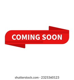 Coming Soon In Red Color And Ribbon Rectangle Shape For Announcement
