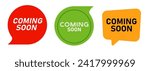 coming soon red green and yellow speech bubble marketing sale promotion product commerce