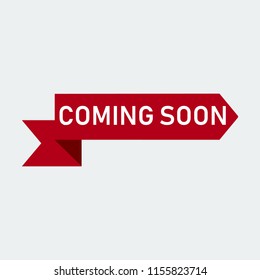 Coming Soon Red Ribbon Banner.On White Background.Vector Design