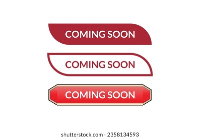 Coming soon red ribbon label banner set. Open available now sign or Coming soon tag.