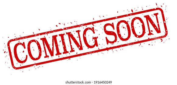 coming soon red square grunge stamp on white